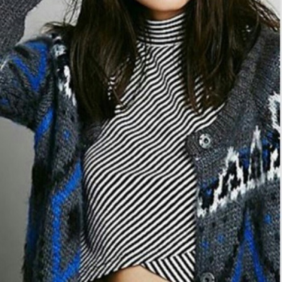 Free People Fair Isle Med Gray Longline Button Cardi Mohair Wool Pocket Coatigan - Picture 5 of 9